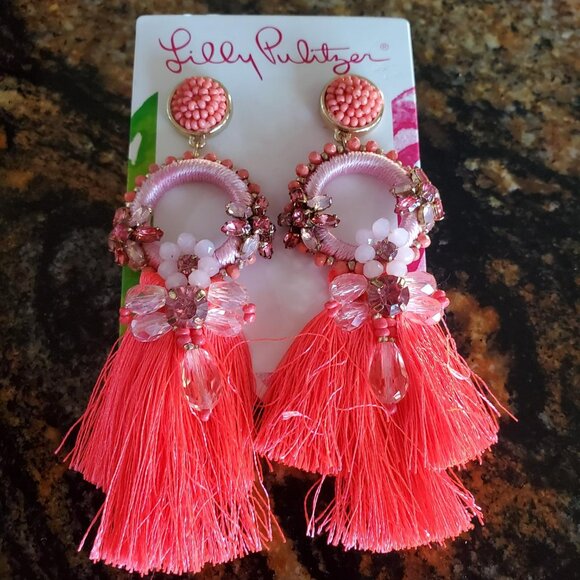 Lilly Pulitzer Pink and Gold Tassel Earrings - Picture 1 of 4